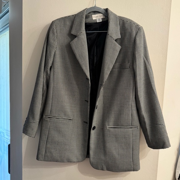 Vintage Jackets & Blazers - Vintage Hillary Charles Houndstooth Wool Lined Button Up Blazer Size 14